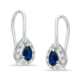 Pear Shaped Blue and White Sapphire Hoops in Sterling Silver